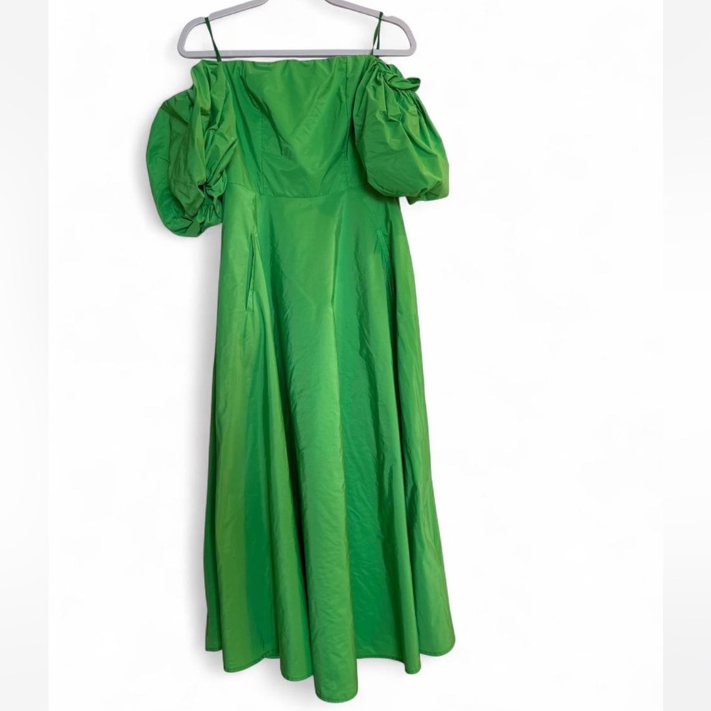 Imperial Green Off-Shoulder Puff Sleeve Maxi Dress